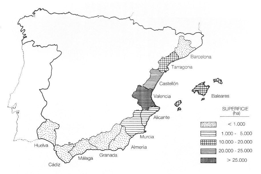 Distribució provincial de la superfície de la garrofera