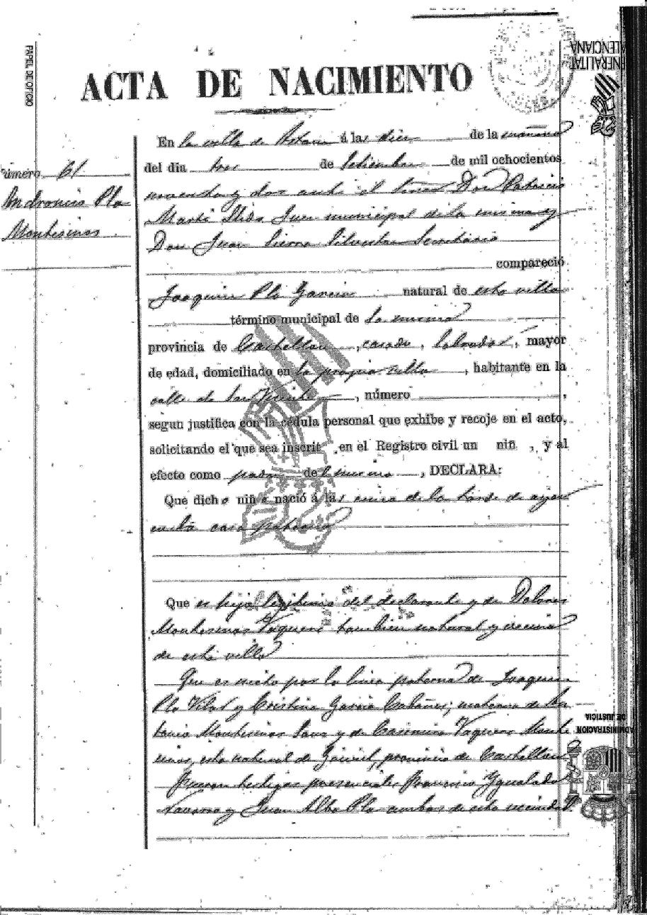 Acta de naixement d'Andrónico