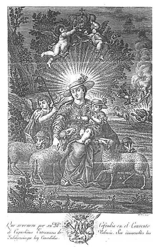 La Divina Pastora de las Almas. Grabado calcográfico realizado por Julián Mas el 1827. Colección particular